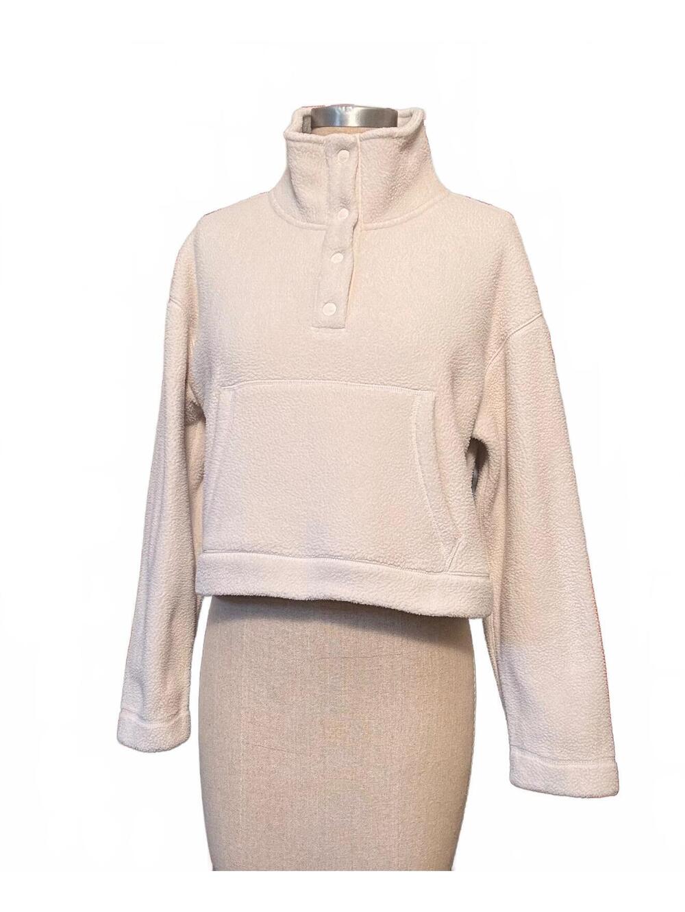 Abercrombie & Fitch Cream Sherpa Fleece Cropped Snap Pullover S